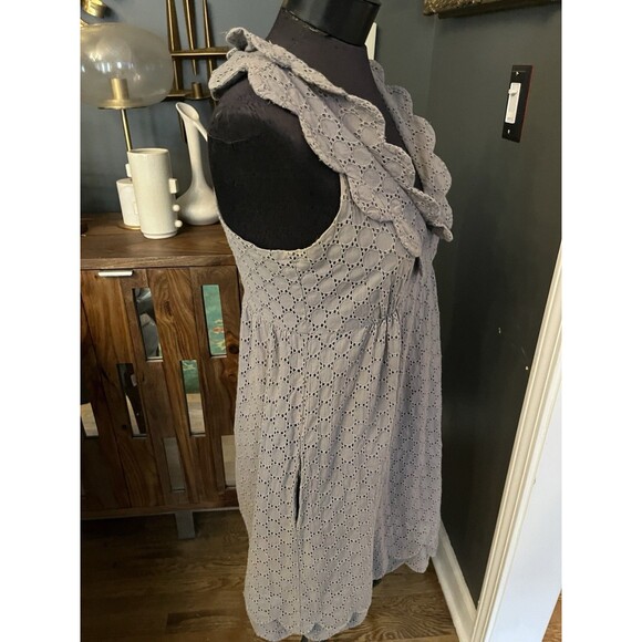 Calypso St Barth Womens Cotton Sleeveless Eyelet Ruffle Mini Dress Gray Size M - Picture 6 of 7